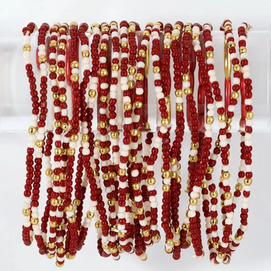 Game Day Beaded Bracelet, Maroon+White