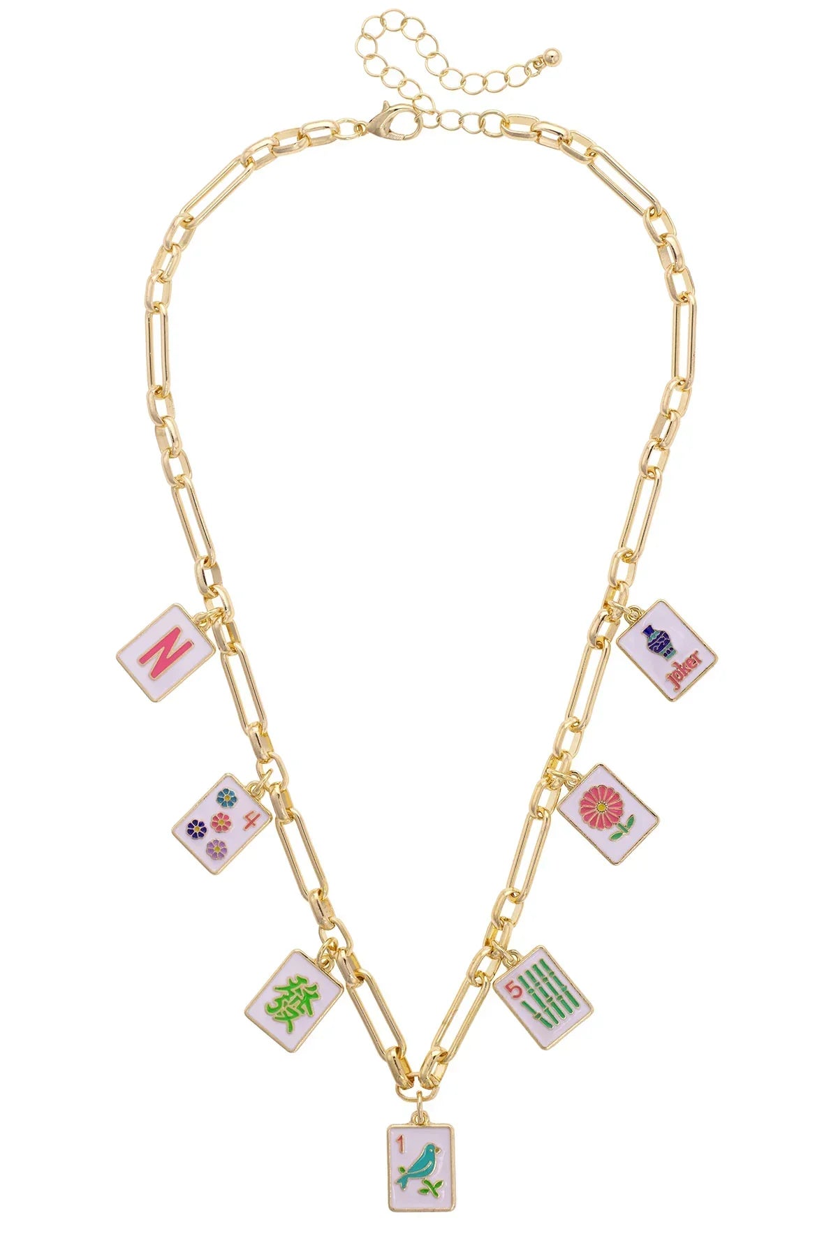Going Mahjong! Enamel Charm Necklace in Multi-Colored