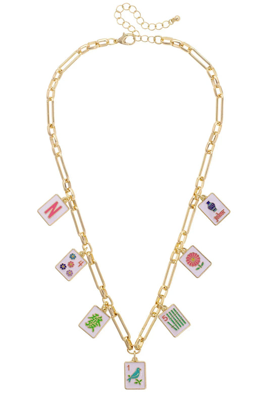 Going Mahjong! Enamel Charm Necklace in Multi-Colored