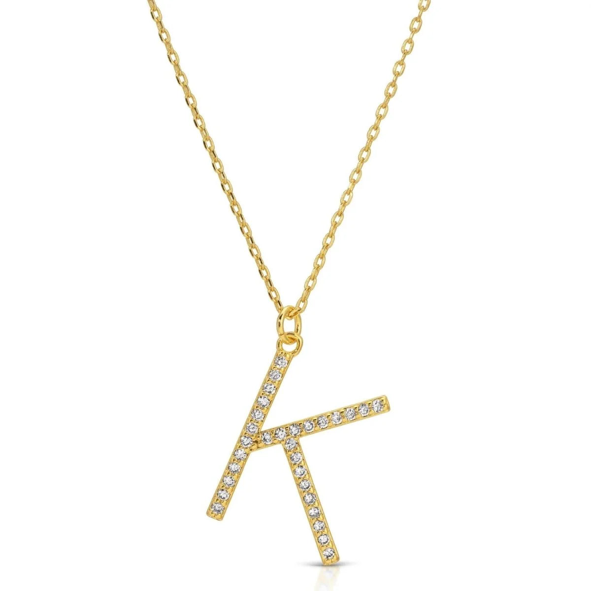 Large Gold Pave Initial Necklace, K