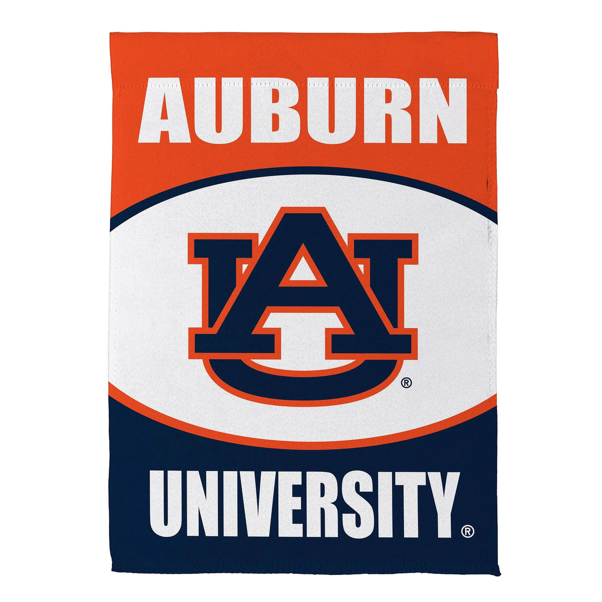 Auburn University logo on an orange, white, and navy house flag