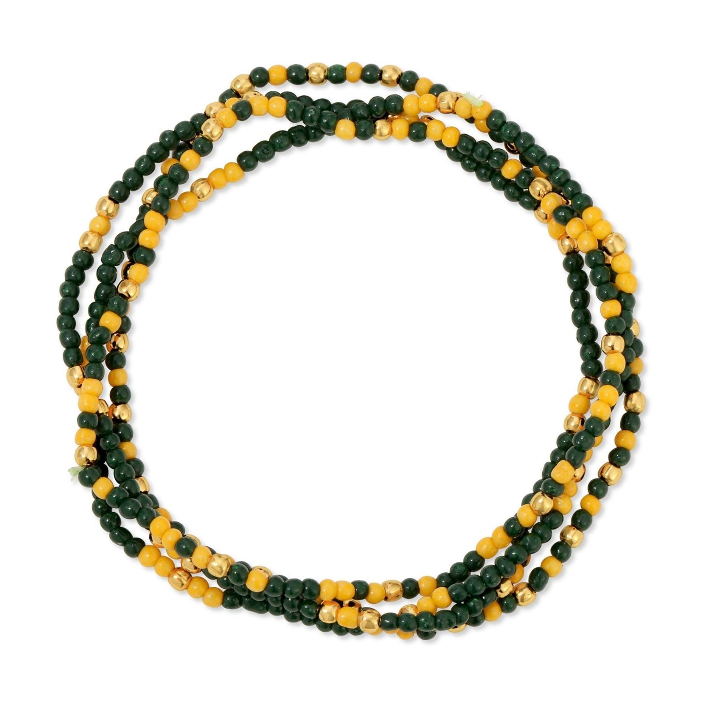 Game Day Beaded Bracelet, Dk Green + Yellow