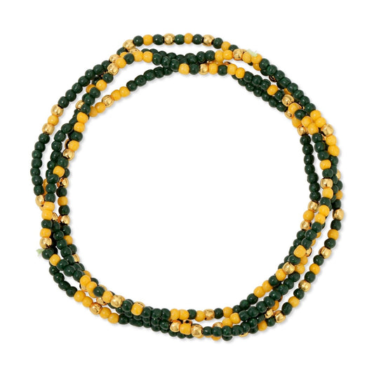 Game Day Beaded Bracelet, Dk Green + Yellow