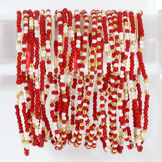 Game Day Beaded Bracelet, Crimson+White