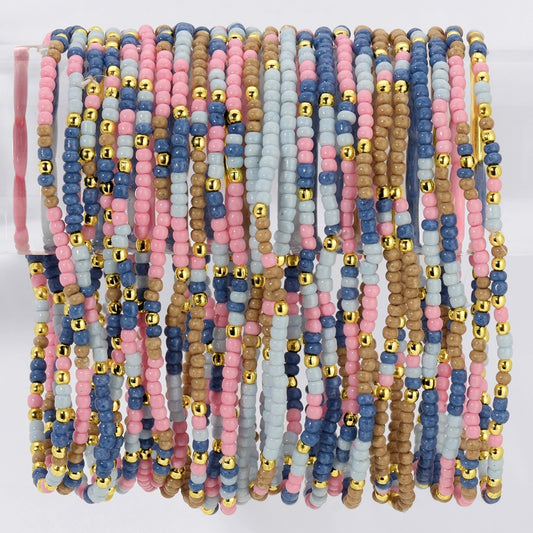 Beaded Bracelet, Periwinkle/Pink/Taupe
