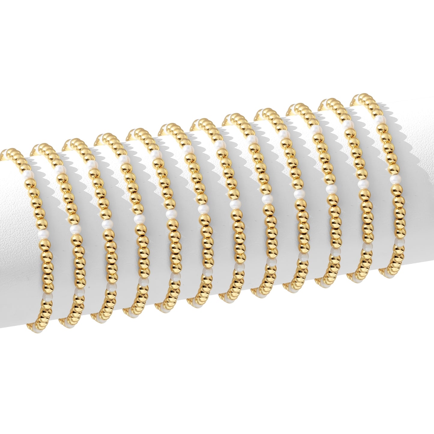 Gold Bead Stretch Bracelet with Pearl Accents