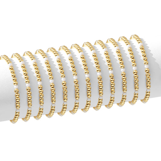 Gold Bead Stretch Bracelet with Pearl Accents
