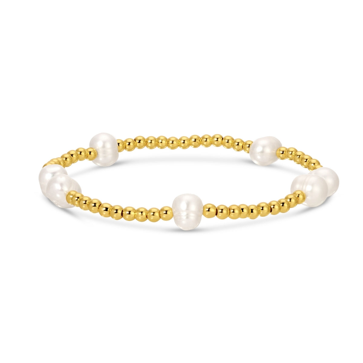 3mm Stretch Bead Bracelet with Large Pearl Accents, Gold