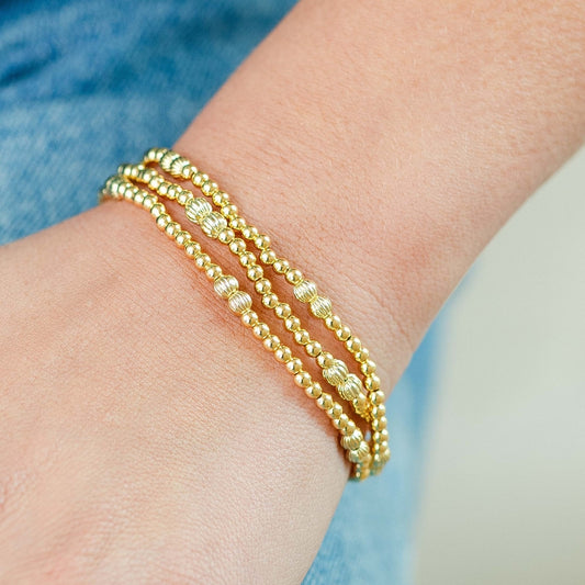 3mm Stretch Bead Bracelet with Textured Bead Accents, Gold