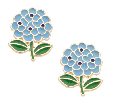 Hydrangea Enamel Stud Earrings in Light Blue