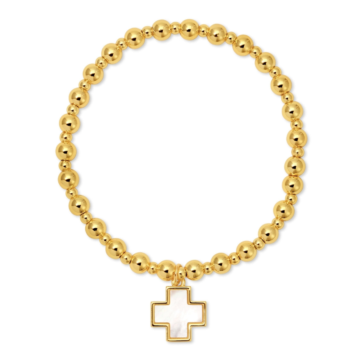 Bracelet - Stretch Bead with a Shell Filled Cross