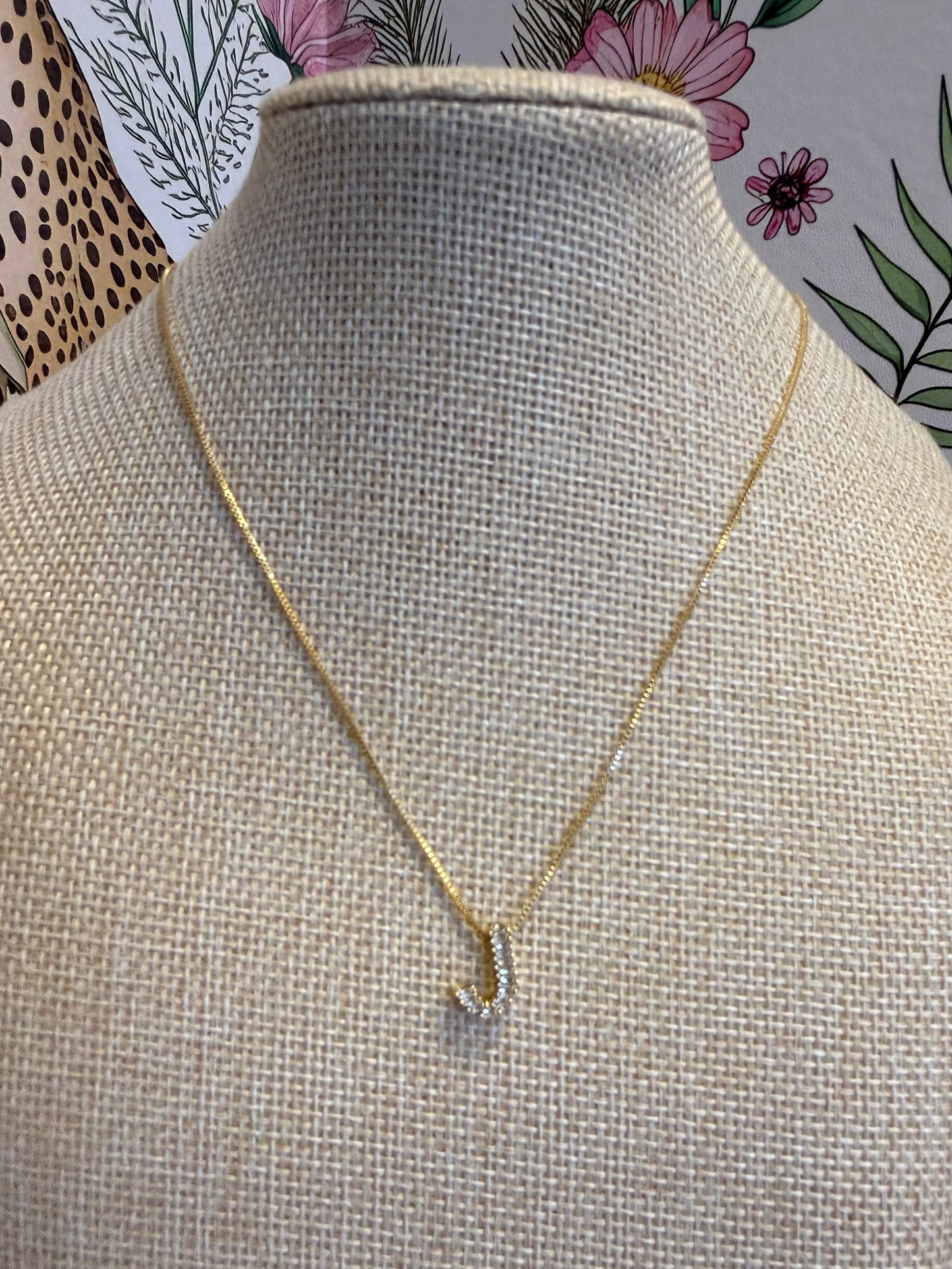 Initial Rhinestone Necklace, Gold J