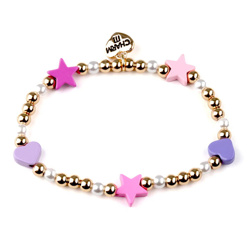 Bracelet, Multi Heart & Star Pearl Gold