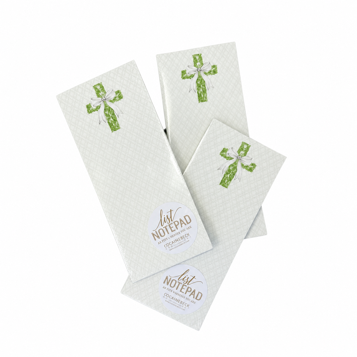 Skinny Notepad- Handpainted Green Boxwood Cross