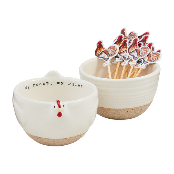 chicken mini bowl set with toothpicks