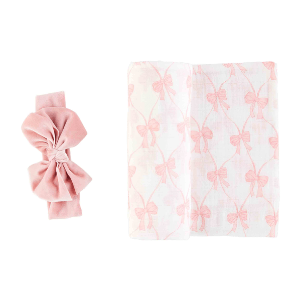 Bow Swaddle and Headband Set