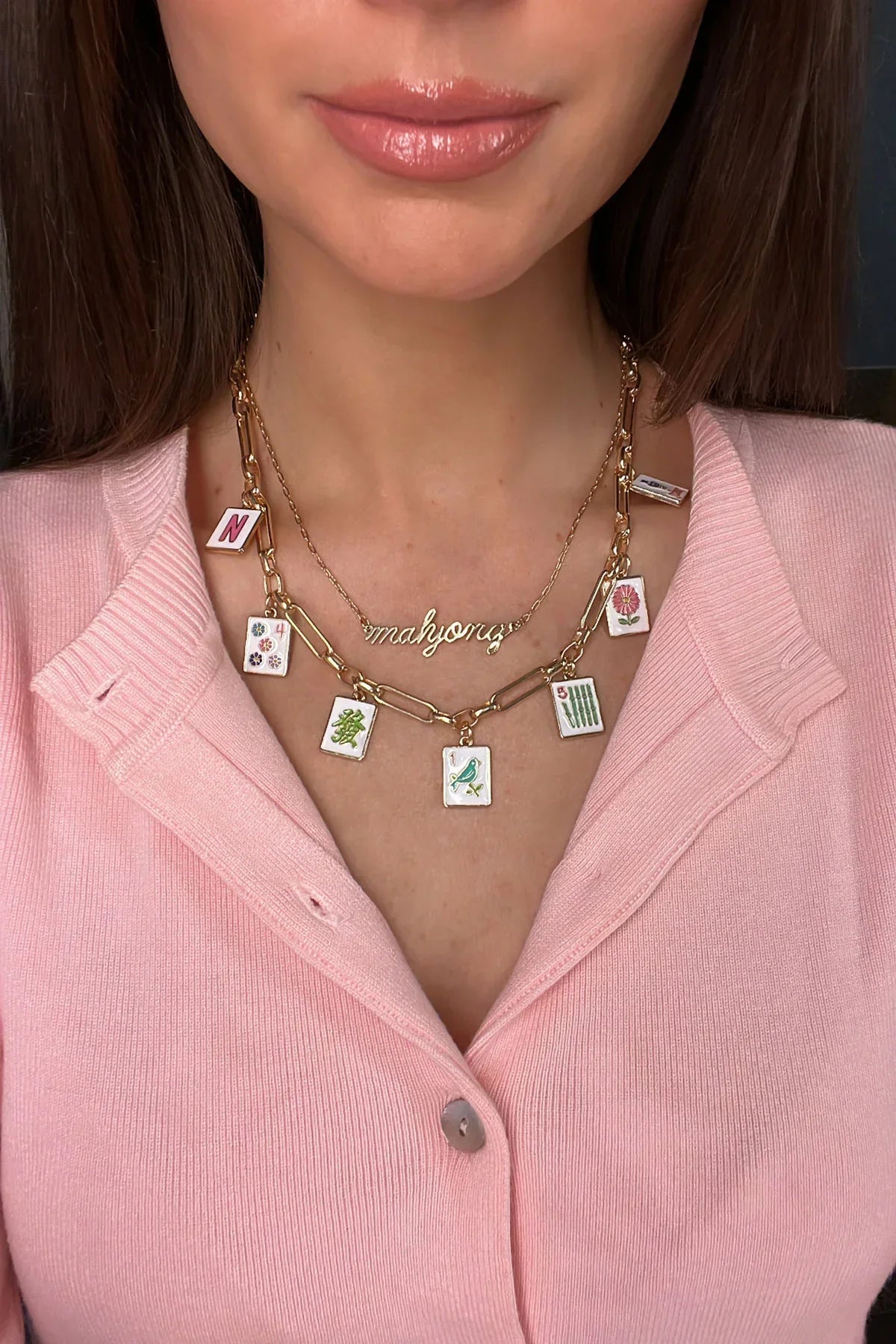 Going Mahjong! Enamel Charm Necklace in Multi-Colored