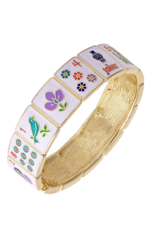 Going Mahjong! Enamel Hinge Bracelet, Multi