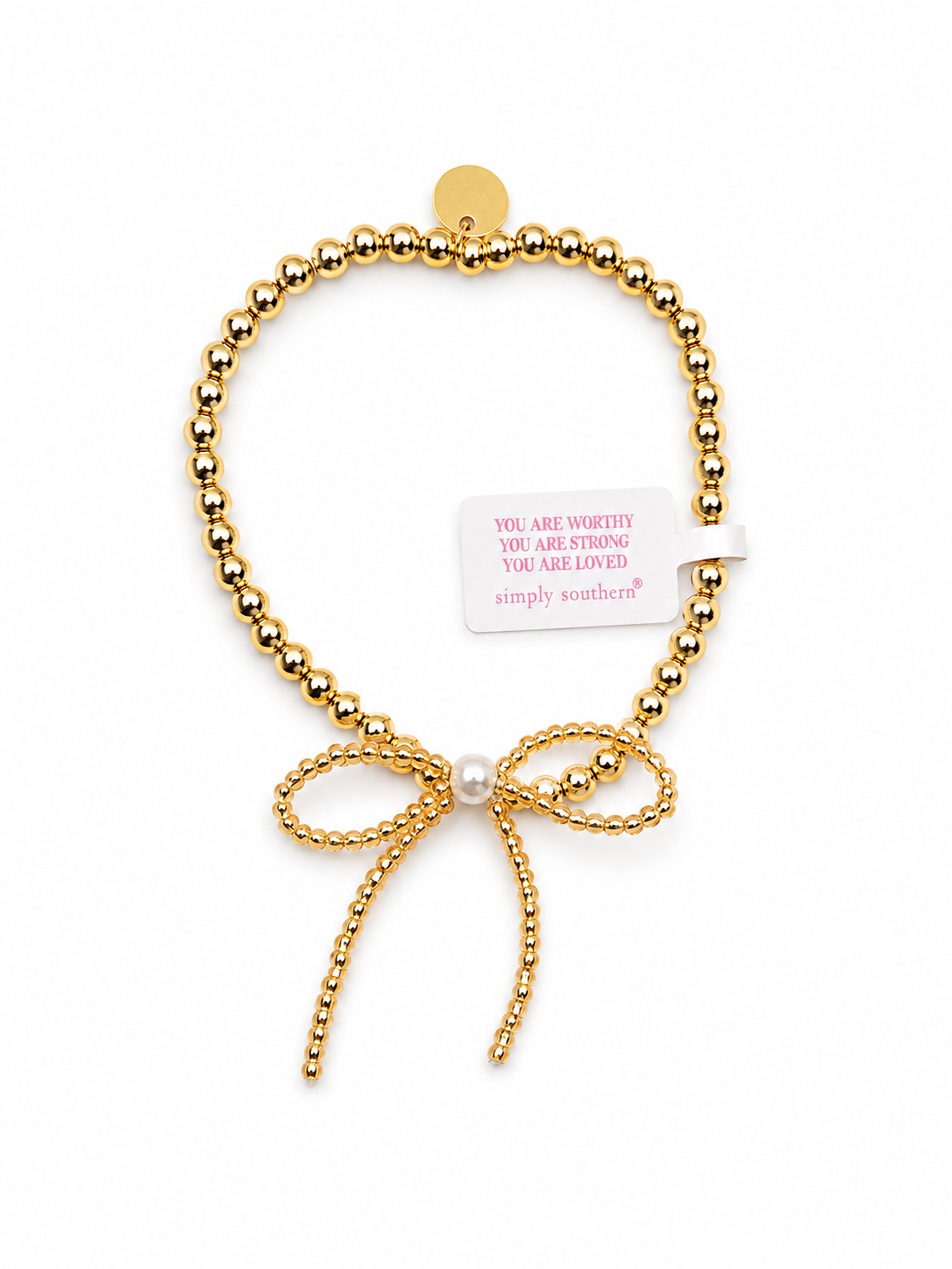 Gold and Champagne Beaded Bow Bracelet