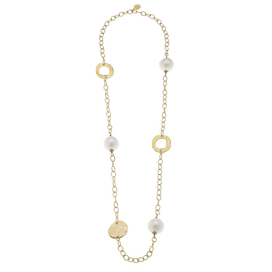 Handcast Gold Round & Cotton Pearl Necklace