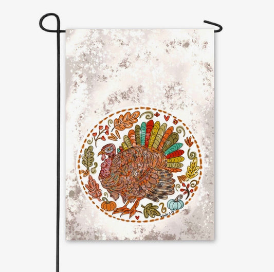 Colorful Feather Turkey Garden Flag