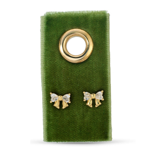 Earrings - CZ Bow Studs on Velvet Gift Tag