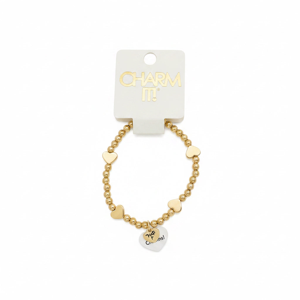 Classic Gold Heart Stretch Beaded Bracelet