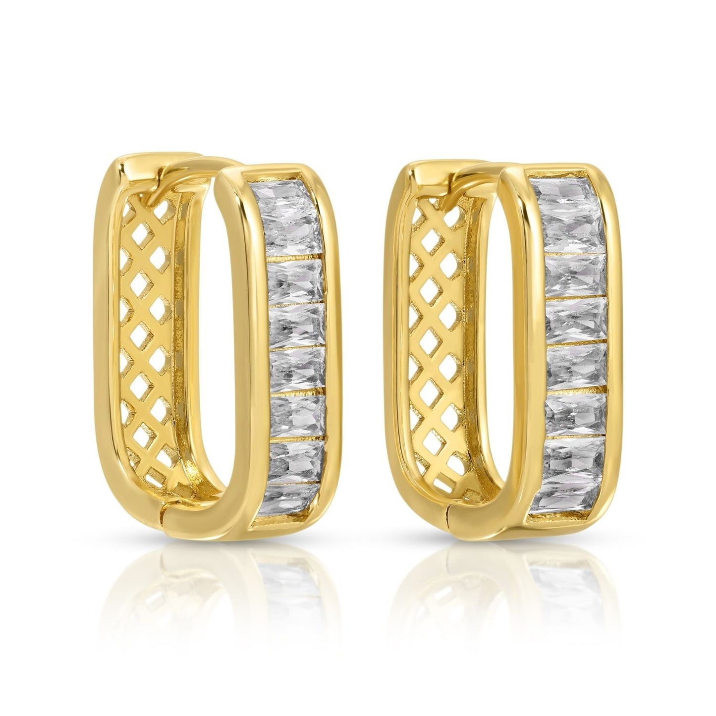 Earrings - Large Huggies with Baguette CZ, Gold