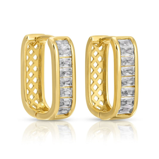 Earrings - Large Huggies with Baguette CZ, Gold