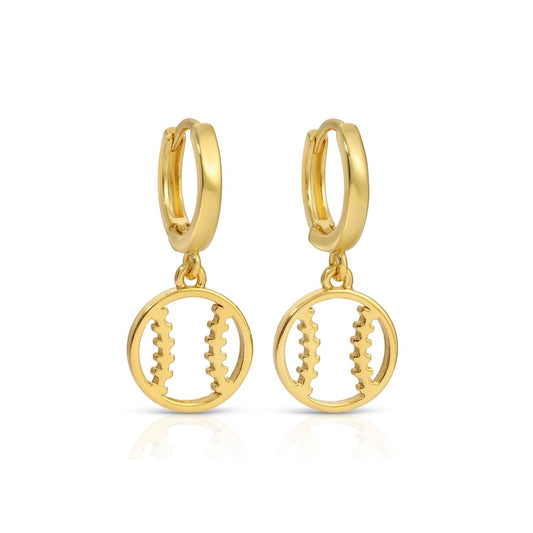 Earrings - Huggies w/ baseball outline charm, Gold