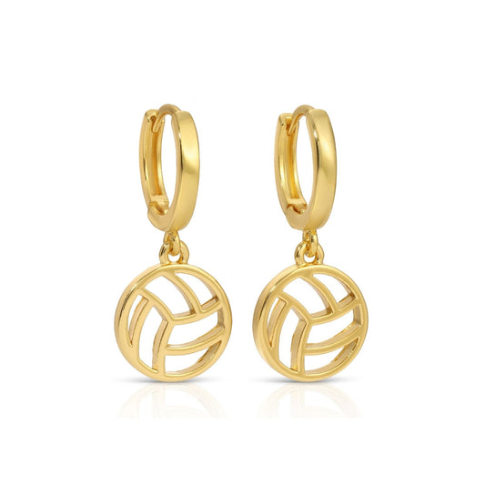 Earrings -Huggies w/ volleyball outline charm,Gold