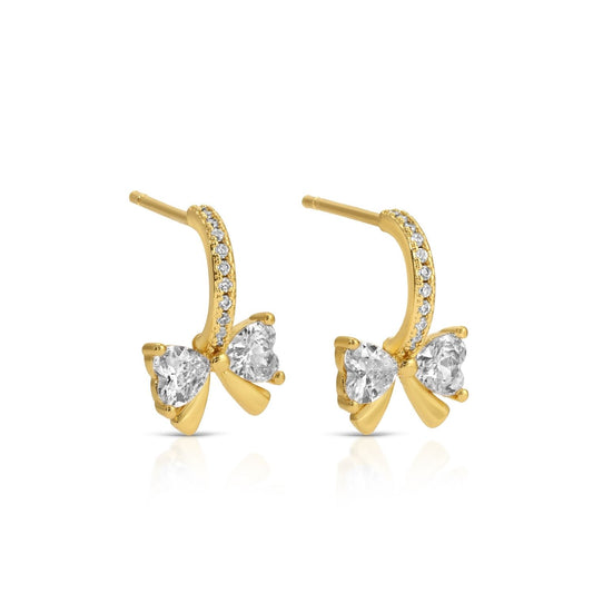 Earrings - Partial pave hoop with small cz bow