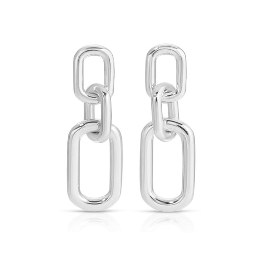Earrings - Triple link long silver studs