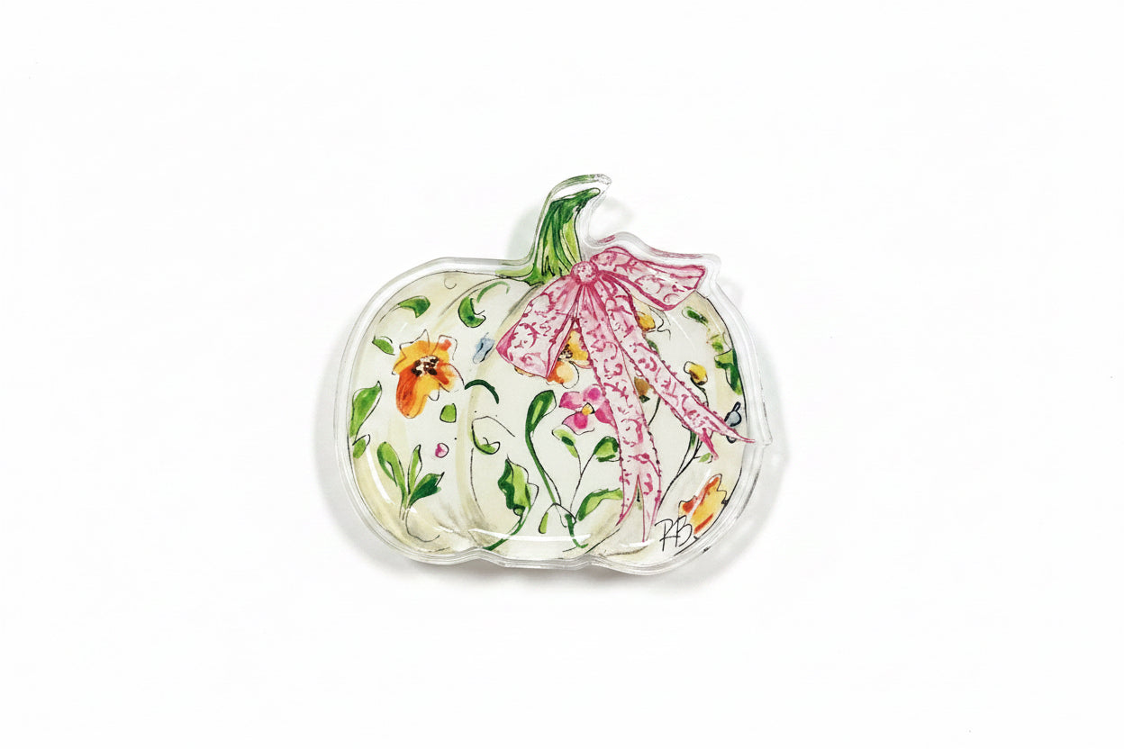 Small Acrylic Art-Handpainted Floral Pumpkin with