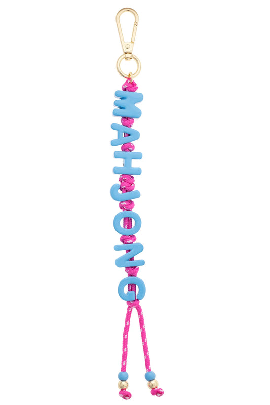 Mahjong Letter Bag Charm in Aqua & Light Pink