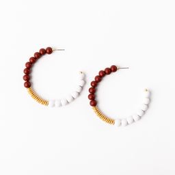 large white and crimson beaded earrings with gold accents