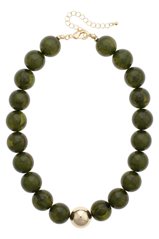 Marjorie Beaded Necklace in Dark Green