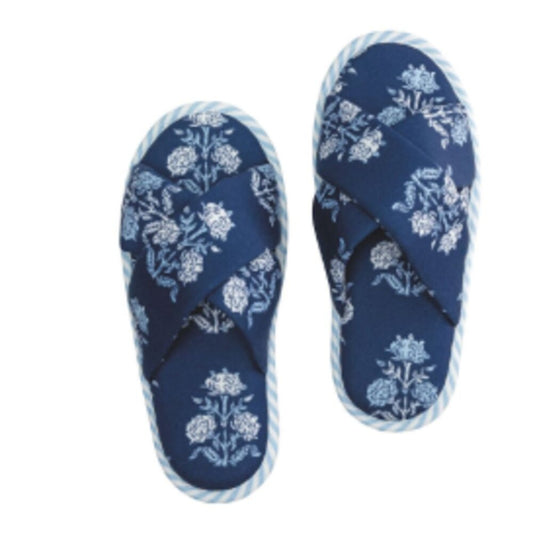Navy Block Print Slippers