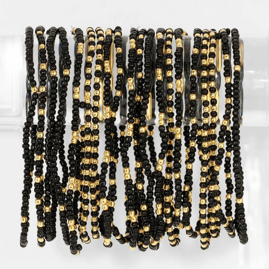 Game Day Beaded Bracelet, Black+Gold