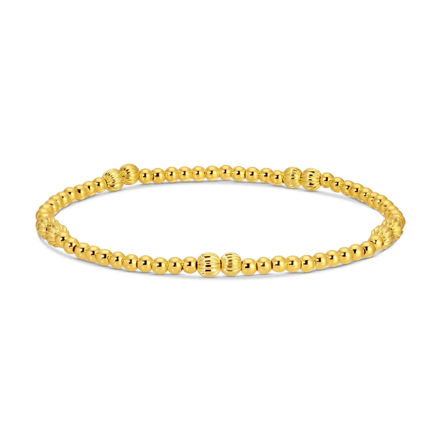 3mm Stretch Bead Bracelet with Textured Bead Accents, Gold