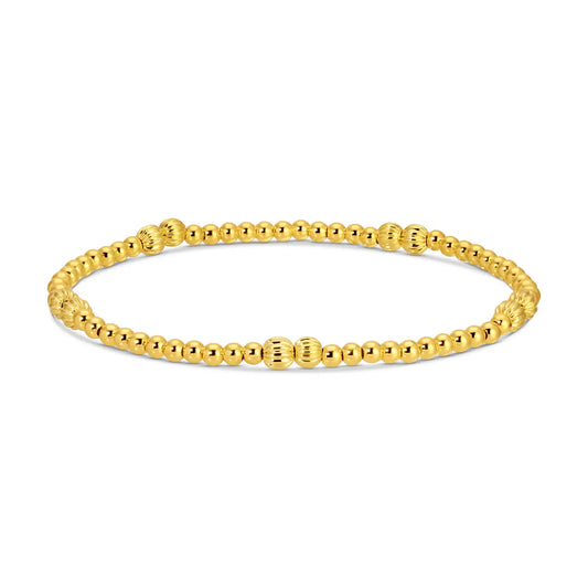 3mm Stretch Bead Bracelet with Textured Bead Accents, Gold