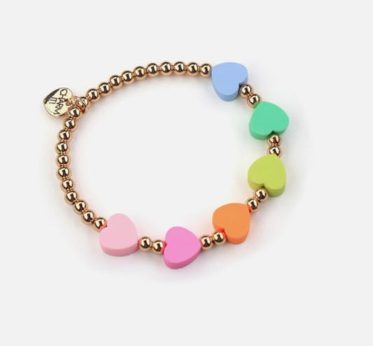 Gold Multi Rubber Heart Stretch Bracelet