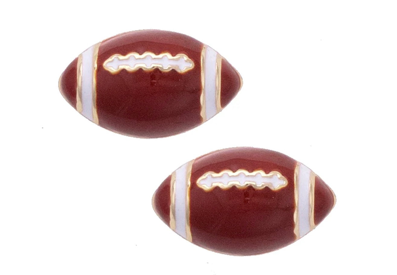 Football Enamel Stud Earrings in Brown/White