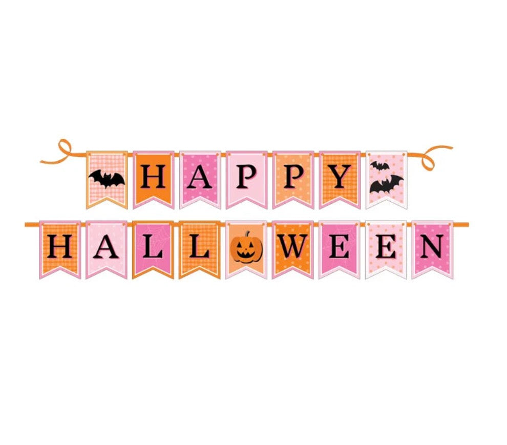 Party Banner- Happy Halloween Pink and Orange