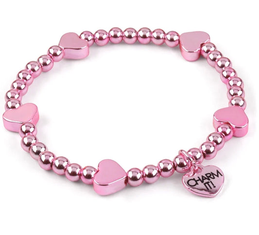 Classic Pink Heart Stretch Beaded Bracelet
