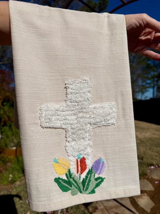 Cross and Tulips Tea Towel