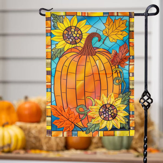 Fall Pumpkin Stained Glass Applique Garden Flag
