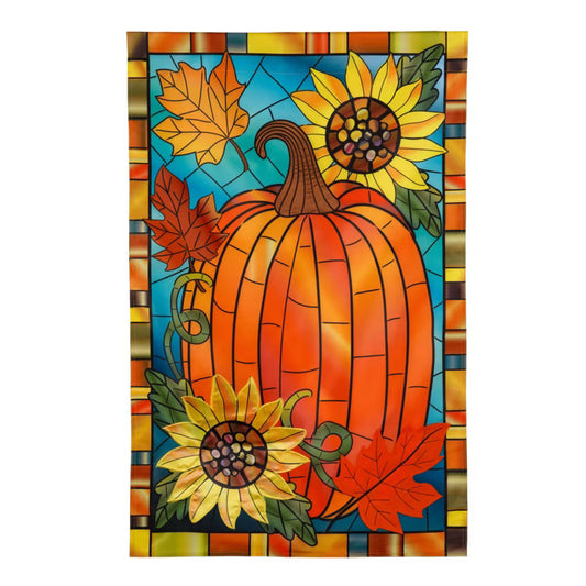 Fall Pumpkin Stained Glass Applique Garden Flag