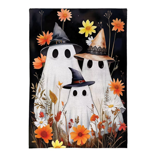 Halloween Ghost Family Burlap Flag Garden