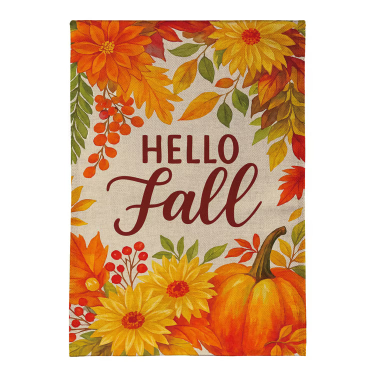 Fall Floral Bloom Burlap Garden Flag